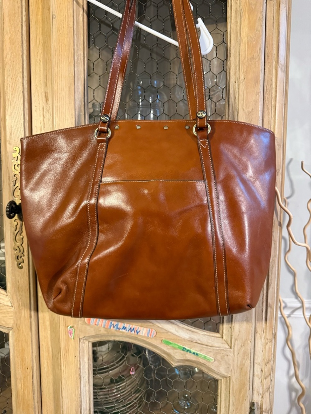 Patricia Nash Leather Tote Bag in Cognac Brown - Classic Studded Design - Picture 6 of 9